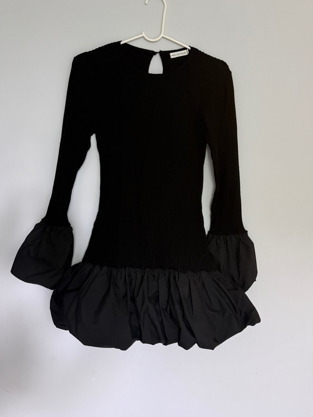 Avec Les Filles Black Ribbed Knit Top with Keyhole Back